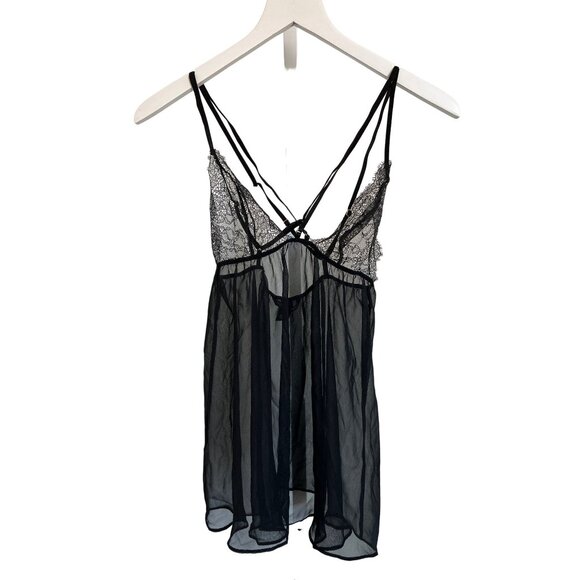 Victoria's Secret Elegant Black Sheer Lace Strappy Babydoll - Picture 1 of 4